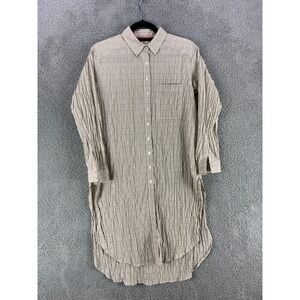 Anthropologie Maeve Shirt Dress Women's XS Seersucker Beige Plaid Round Hem